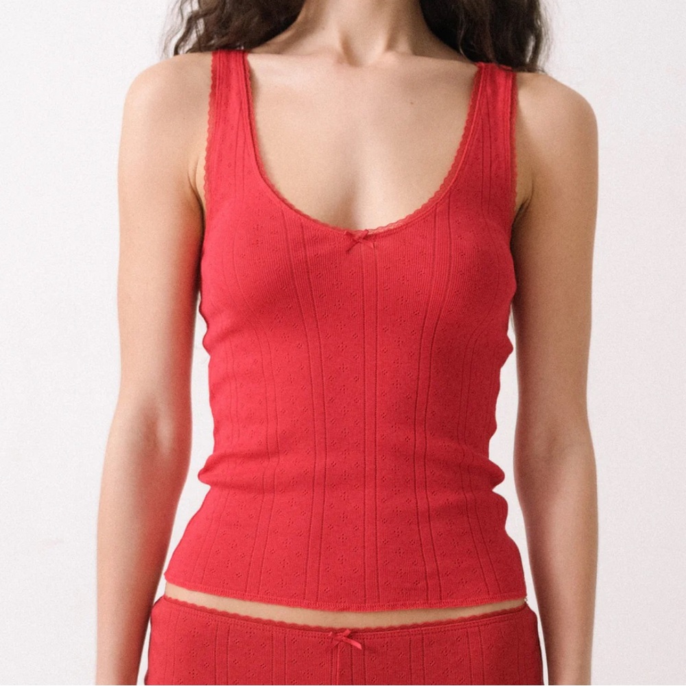 Cou Cou Red Pointelle Tank Top Small